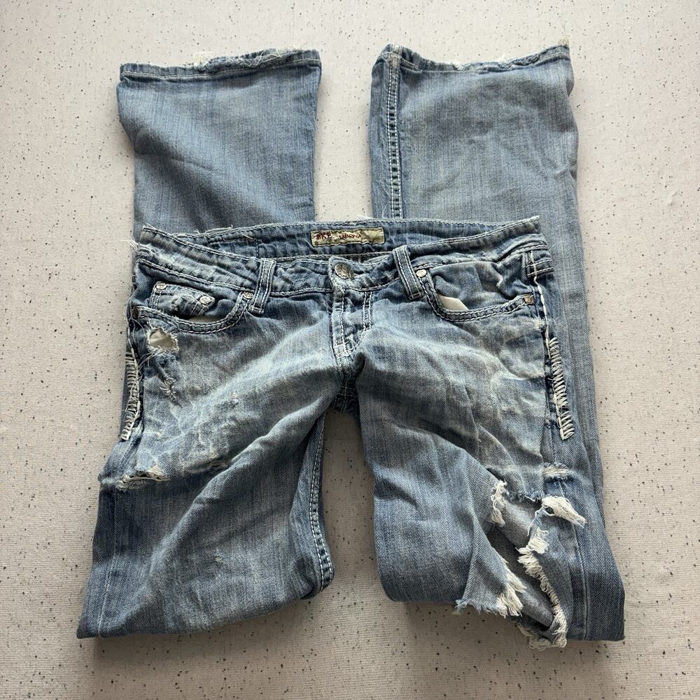 BKE Sabrina Bootcut Distressed Denim Jeans Women's Size 28x31.5 Thick Stitch